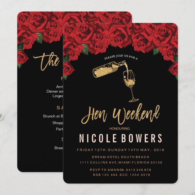 Hen Weekend Itinerary Invitation (Front/Back)