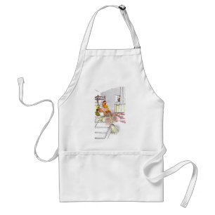 Hen with Broom Mounting Stairs to Bedroom Standard Apron