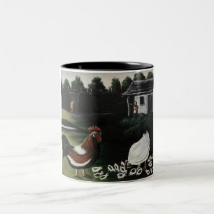 Hen with her Chicks in a Rural Farmyard Landscape Two-Tone Coffee Mug