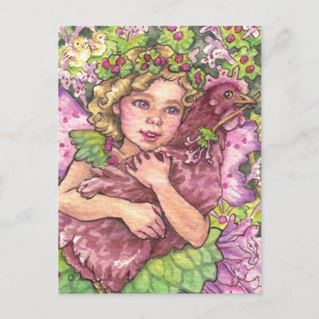 Henbit Fairy hugging  hen chicken Postcard (Front)
