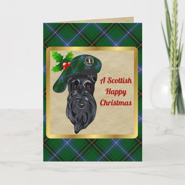 Henderson Badge & Tartan Personalised Xmas Card (Front)