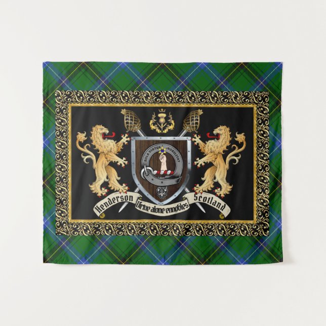 Henderson Clan Badge & Motto w/Lions Tapestry (Front (Horizontal))