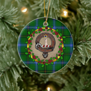 Henderson Clan Badge & Tartan Personalized Xmas Ceramic Tree Decoration