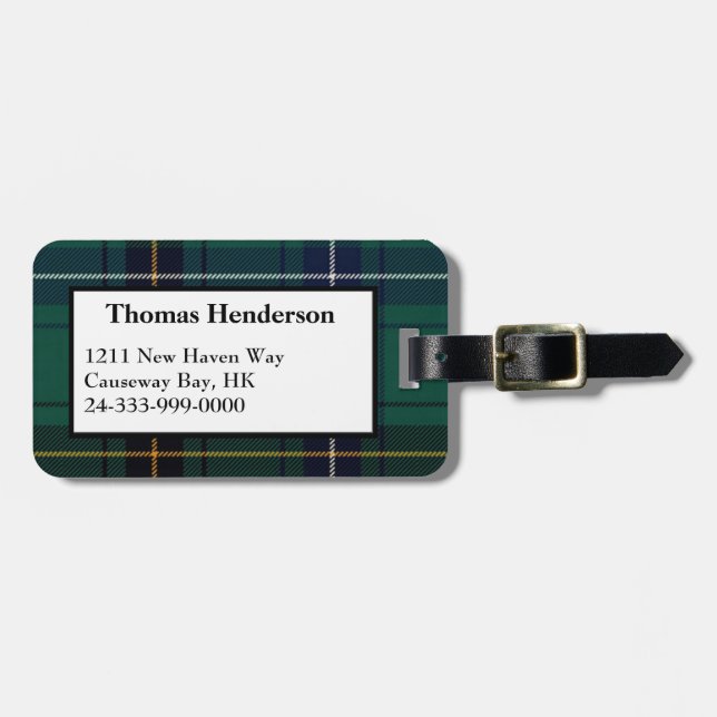 Henderson Green Tartan Plaid Luggage Tag (Front Horizontal)