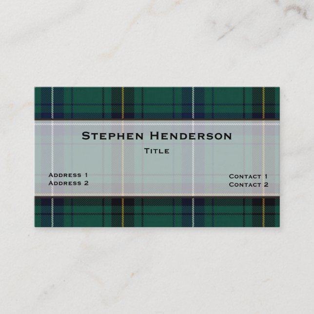 Henderson Teal Tartan Plaid Custom Business Card (Front)