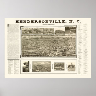 Hendersonville, NC Panoramic Map - 1913 Poster