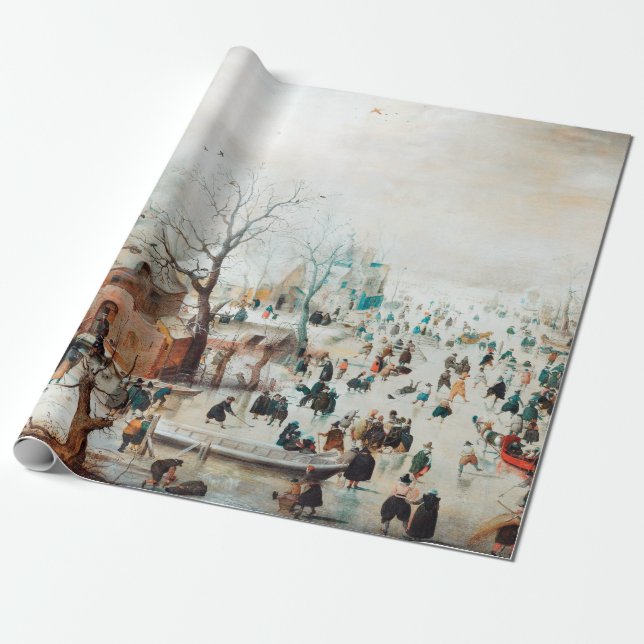 Hendrick Avercamp Winter Landscape with Ice Skater Wrapping Paper (Unrolled)