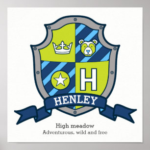 Henley boys name meaning bear green crest poster