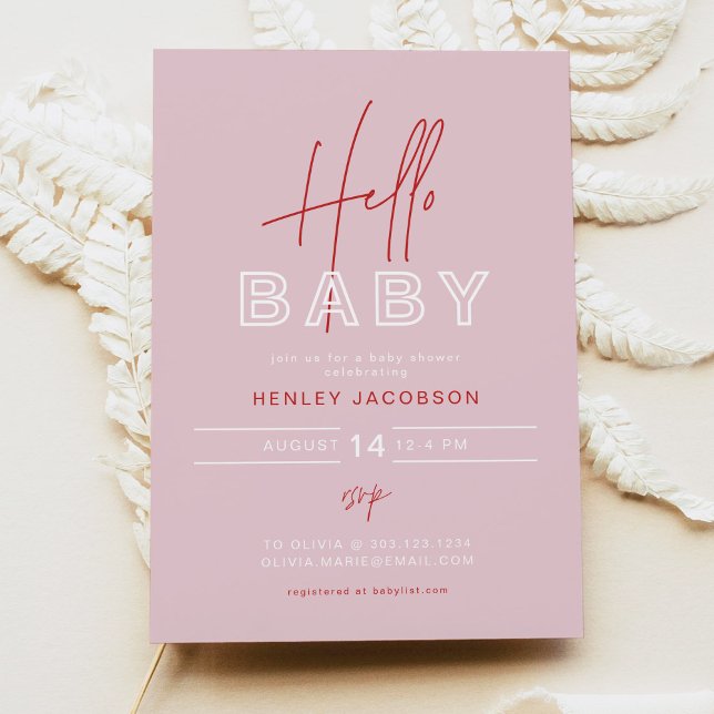 HENLEY Edgy Modern Pink & Red Girl Baby Shower Invitation (Creator Uploaded)