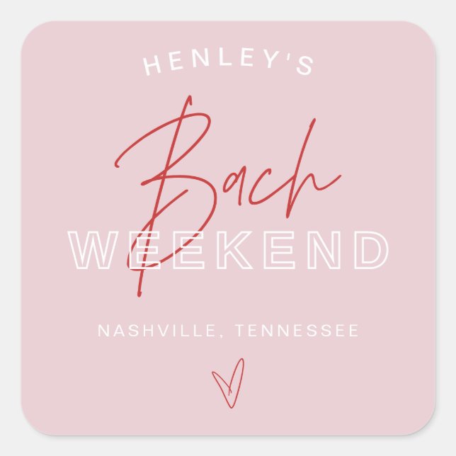HENLEY Modern Pink Red Retro Bachelorette Square Sticker (Front)