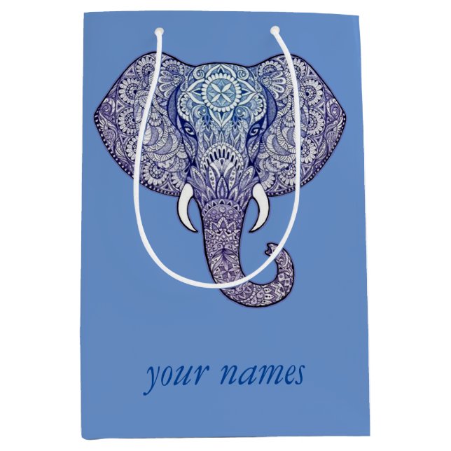 Henna Elephant Art   Medium Gift Bag (Front)
