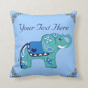 Henna Elephant (Blue/Light Blue) Cushion