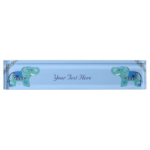 Henna Elephant (Blue/Light Blue) Nameplate