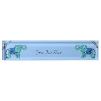 Henna Elephant (Blue/Light Blue) Nameplate