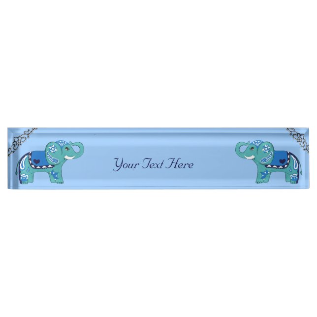 Henna Elephant (Blue/Light Blue) Nameplate (Front)