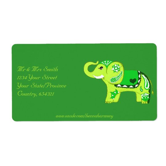 Henna Elephant (Green/Lime Green) Shipping Label