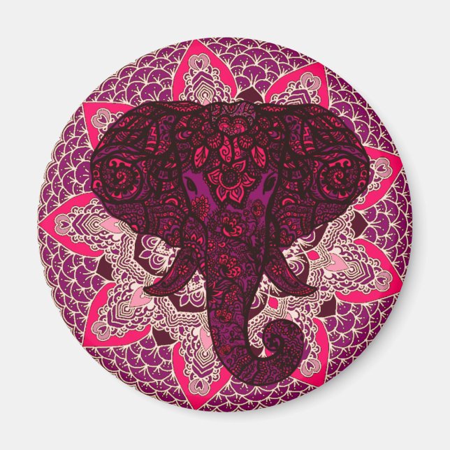 Henna Elephant Head Mandala Pink Mehndi Tattoo Magnet (Front)
