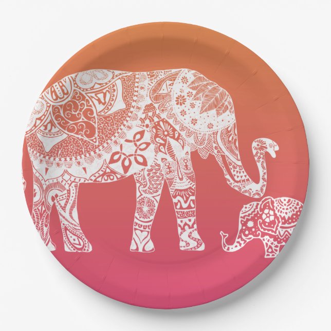 Henna Elephant - Indian Inspiration Paper Plate (Front)