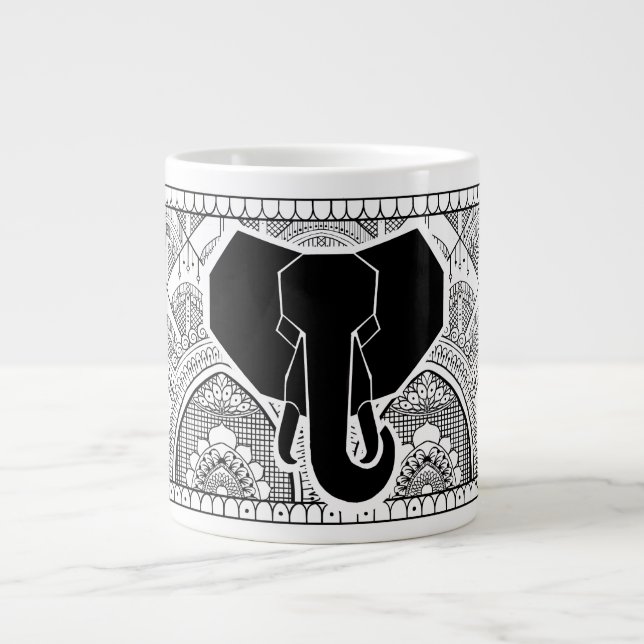 Henna Elephant Large Coffee Mug (Front)
