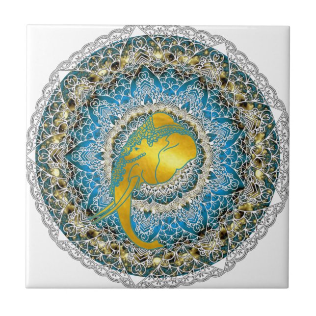 Henna Elephant Mandala Ganesha Mindfulness Gifts Tile (Front)