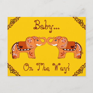 Henna Elephant (Orange/Red) (Baby Shower) Invitation Postcard