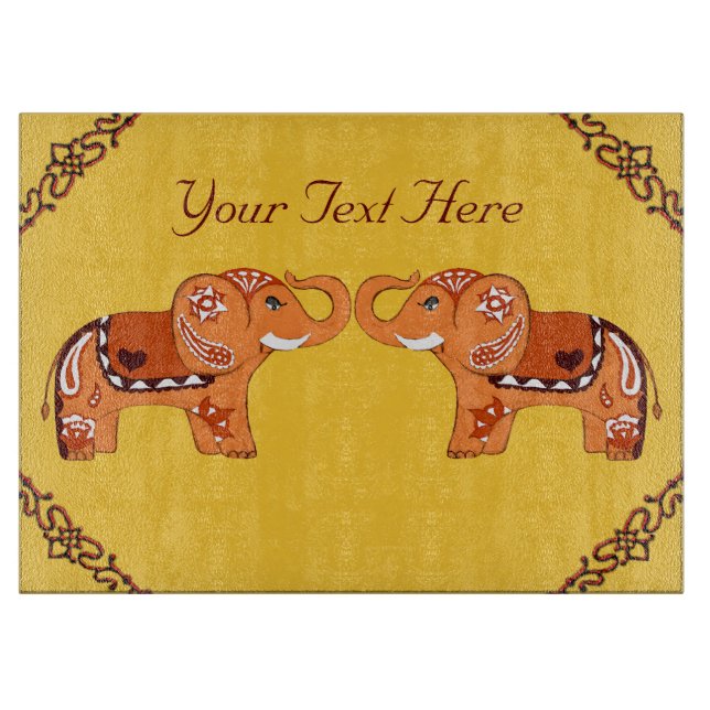 Henna Elephant (Orange/Red) Cutting Board (Front)