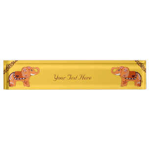 Henna Elephant (Orange/Red) Nameplate
