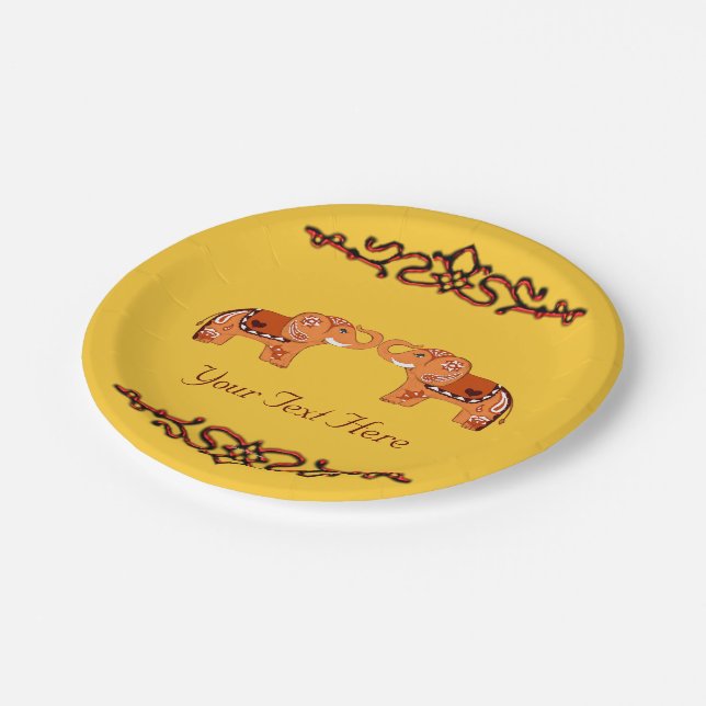 Henna Elephant (Orange/Red) Paper Plate (Angled)