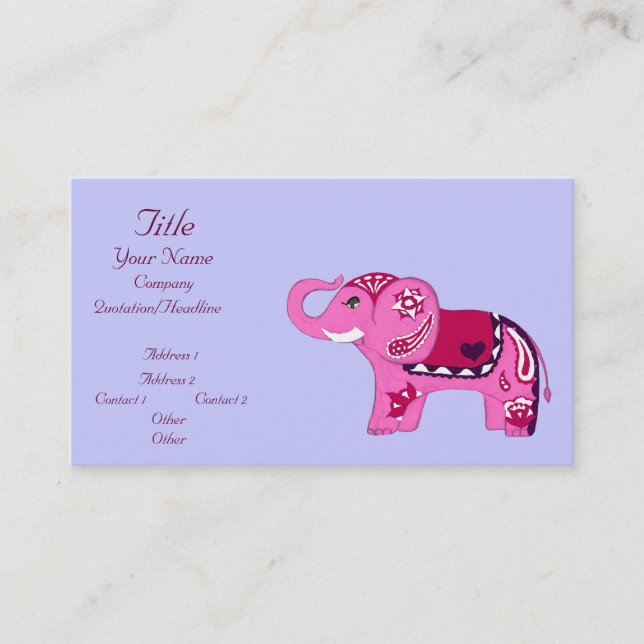 Henna Elephant (Pink/Purple) (Baby Shower) Business Card (Front)