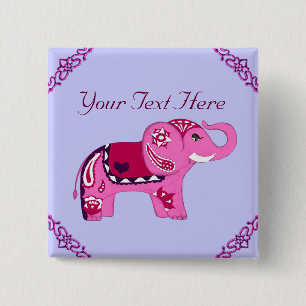 Henna Elephant (Purple) 15 Cm Square Badge