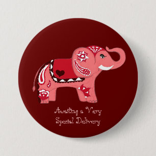 Henna Elephant (Red/Pink) (Baby Shower) 7.5 Cm Round Badge