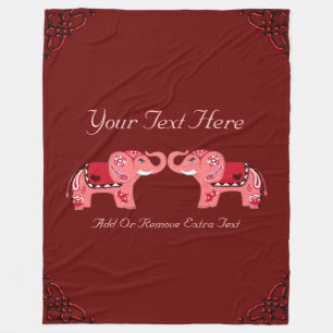 Henna Elephant (Red/Pink) Fleece Blanket