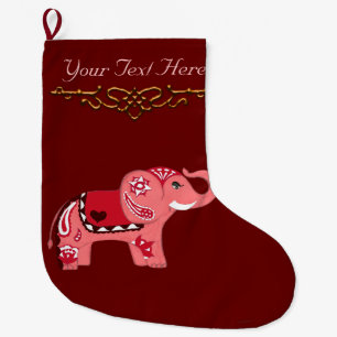 Henna Elephant (Red/Pink) Large Christmas Stocking