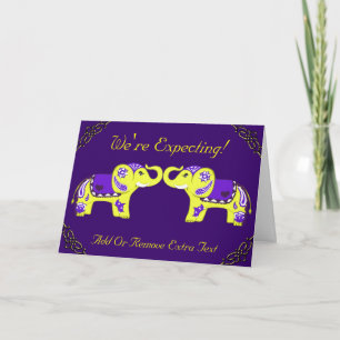 Henna Elephant (Yellow/Purple) (Baby Shower) Announcement