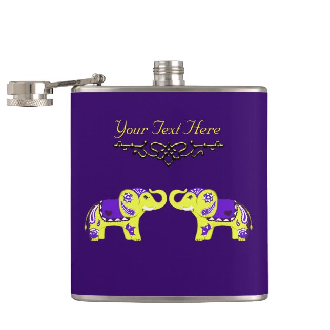 Henna Elephant (Yellow/Purple) Hip Flask (Opened)