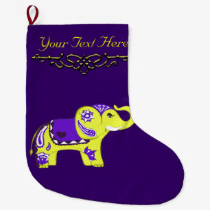 Henna Elephant (Yellow/Purple) Large Christmas Stocking