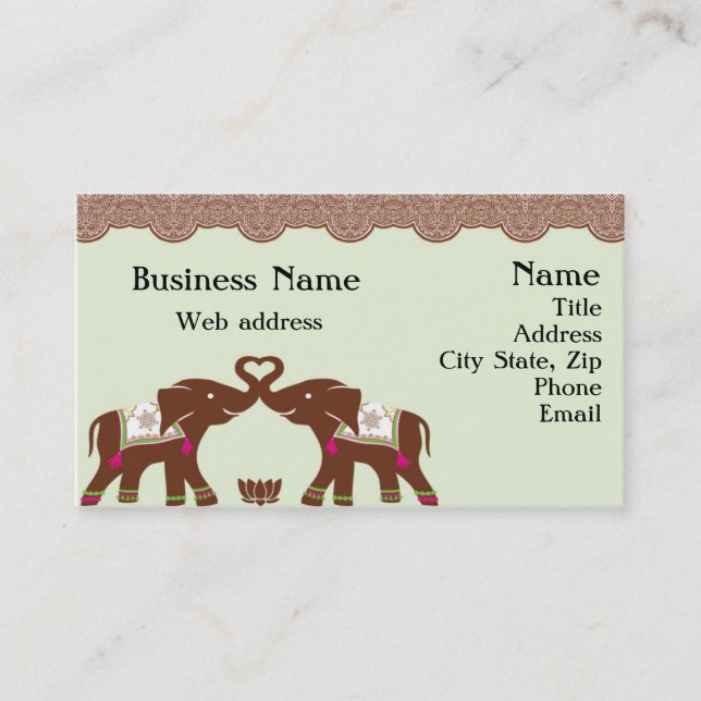 Henna Elephants Business Cards (Front)