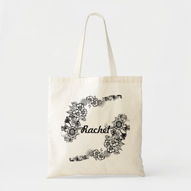 Henna Flowers Tote Bag with customisable name (Front)