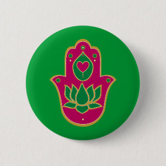Henna Hamsa Lotus Green & Pink 6 Cm Round Badge
