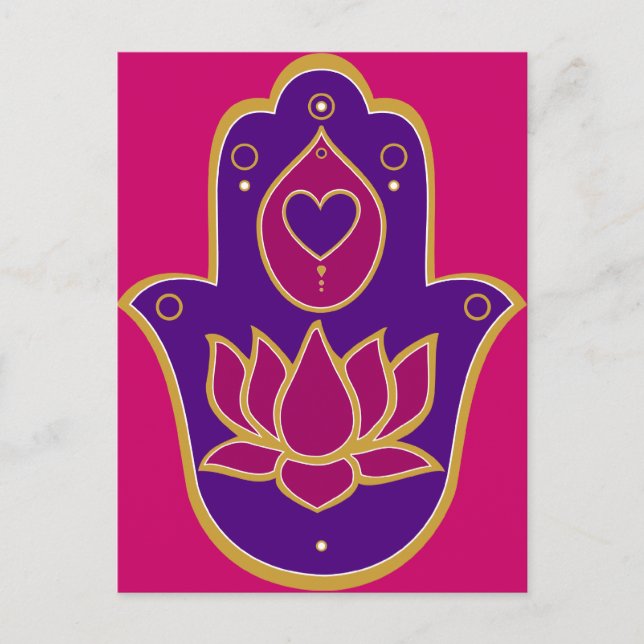 Henna Hamsa Lotus Pink Postcard (Front)