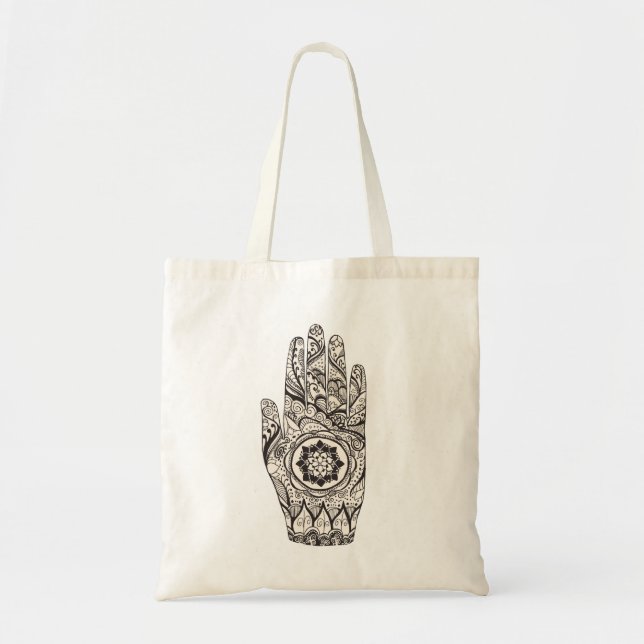 Henna Hand Lotus Tote Bag (Front)