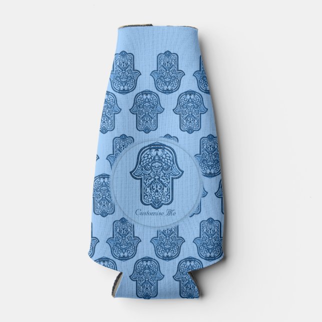 Henna Hand of Hamsa (Blue) Bottle Cooler (Front)