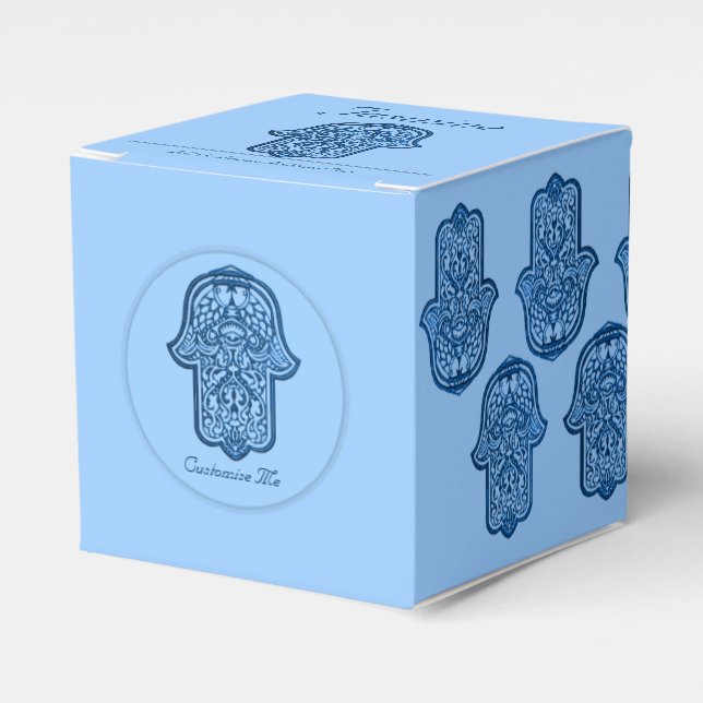 Henna Hand of Hamsa (Blue) Favour Box (Front Side)