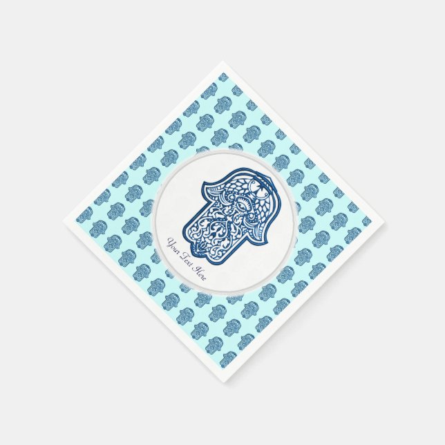 Henna Hand of Hamsa (Blue) Napkin (Corner)
