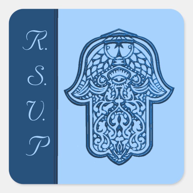 Henna Hand of Hamsa (Blue) (Wedding) Square Sticker (Front)