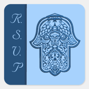 Henna Hand of Hamsa (Blue) (Wedding) Square Sticker