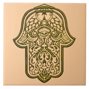 Henna Hand of Hamsa (Golden) Tile