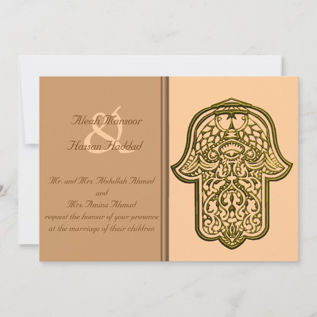 Henna Hand of Hamsa (Golden) (Wedding) Invitation (Front)