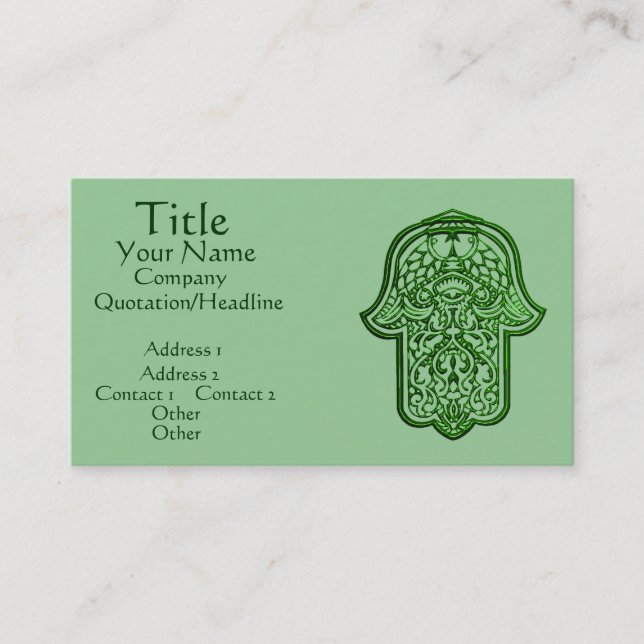 Henna Hand of Hamsa (Green) Business Card (Front)