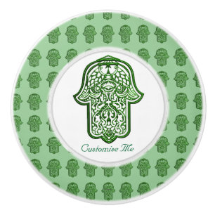 Henna Hand of Hamsa (Green) Ceramic Knob
